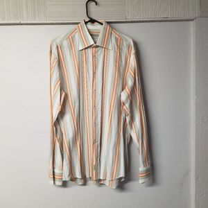 Retro orange striped button down large